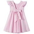 thumbnail image 4 of Abtuhar Girls Summer Short Sleeve Round Neck Dress Solid Color Bow Ruffle Sleeve Backless, 4 of 4
