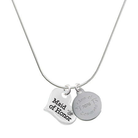 Delight Jewelry Silver-tone Large Maid of Honor Heart - Engraved Congrats Class of 2026 Charm Necklace, 18"