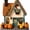 B, variant on Lighted Fall Harvest Cottage House Decor, Lighted Autumn Cottage House Decor, Teal Roof Illuminated Country House With Pumpkin Fall Leaf Decor For Thanksgiving Halloween Home Tabletop Shelf Ornament