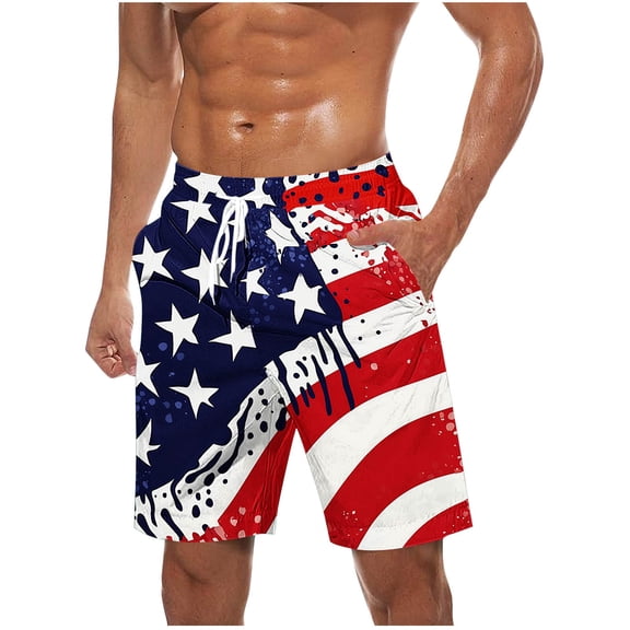qelini Swim Trunks Men Big and Tall Pockets Elastic Drawstring Waist Bermuda Shorts Print Casual Summer Beach Shorts