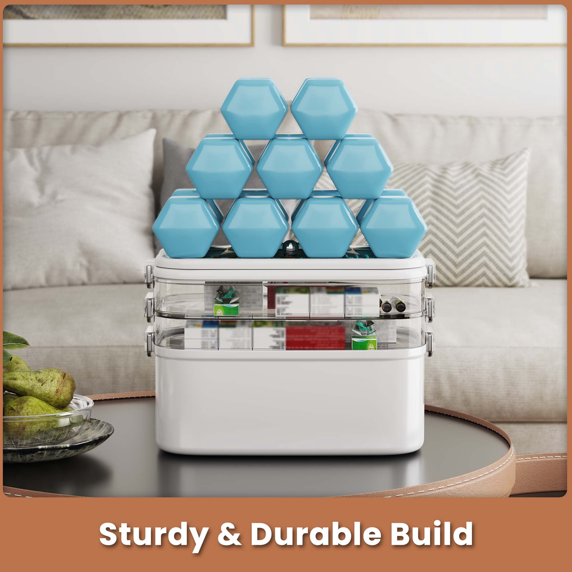 NiHome Home & Travel 4-Tier Medicine Storage Box with Portable Pill Case, Durable Adjustable Compartments, Moisture-Resistant Lid, Secure Handles for Pill Organization, Vitamins, Supplements (White)