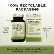 Herbal Roots Organic Korean Panax Ginseng, Herbs for Energy, Endurance, and Immune Support 60 Vegan and Organic Capsules