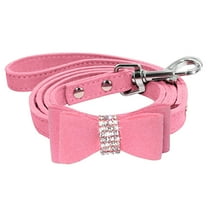 Bling Rhinestone Diamonte Dog Leash Bowknot Suede Leather Cat Puppy Walking Leash