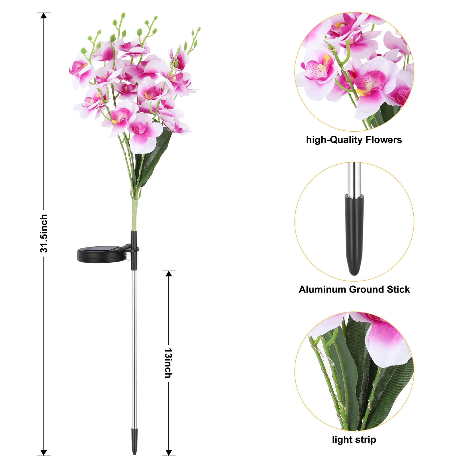 2 Pack Solar Phalaenopsis Flowers Lights Design, Upgraded Garden Solar Lights