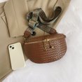 thumbnail image 3 of Riñonera pequeña para mujer, bolso de viaje para mujer de piel sintética con doble cremallera (marrón claro), 3 of 8