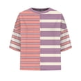 thumbnail image 4 of Tittly T Shirts for Women Spring Tops for Women Womens Summer Striped Shirts Casual Color Block Short Sleeve Tops Loose Fit Crew Neck Tees Tshirts Shirts Basic Tees Pink L, 4 of 9