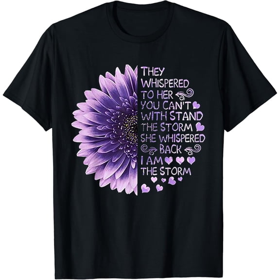 Retro Purple Flower Graphic Tee I Am The Storm Motivational Quote T-Shirt Comfortable Cotton Short Sleeve Apparel for Women