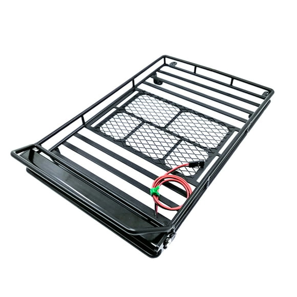 WORGEOUS Soporte de equipaje para automóvil Techo del portaequipajes para techo de automóvil Estante de almacenamiento en rack con luz para 1:10 Crawler (Negro)