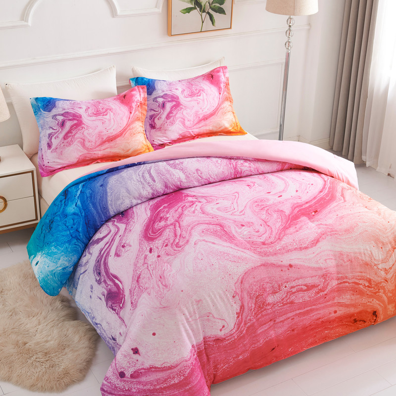 Koniroom 3-Piece Tie Dye Comforter Set King Size - Colorful Vibrant Reversible Pink Kids Marble Bedding with Pillow Shams, Perfect for Teen Girls