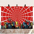 thumbnail image 2 of Red Spider Web Backdrop 79x45inch Cartoon City Super Heros Cityscape Photography Background Boys Birthday Party Cake Table Decorations Photo Props, 2 of 5