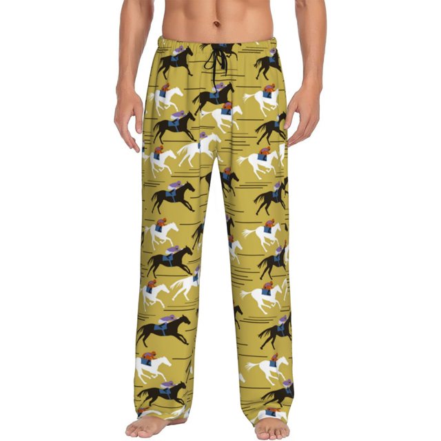 Fotbe Horsemen In Horseraces Pantalones de Pijama para Hombre, Pantalones de Dormir, Pantalones de Casa con Cintura Ajustable y Bolsillos-XX-Large