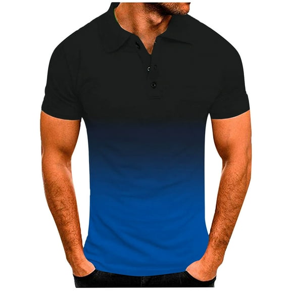 iOPQO Polo Shirts For Men Mens Fashion Casual Sports Gradient Lapel Short Sleeve Shirt Topmens T Shirt Mens Shirts Blue 3Xl