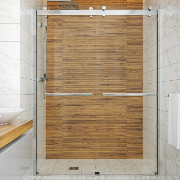 Seawin 56-60 in. W x 78 in. H Mara Sliding Bypass Frameless Shower Door - 3/8 in. (10 mm) Clear Tempered Glass with NanoShield Glass Coating (Polished Chrome)