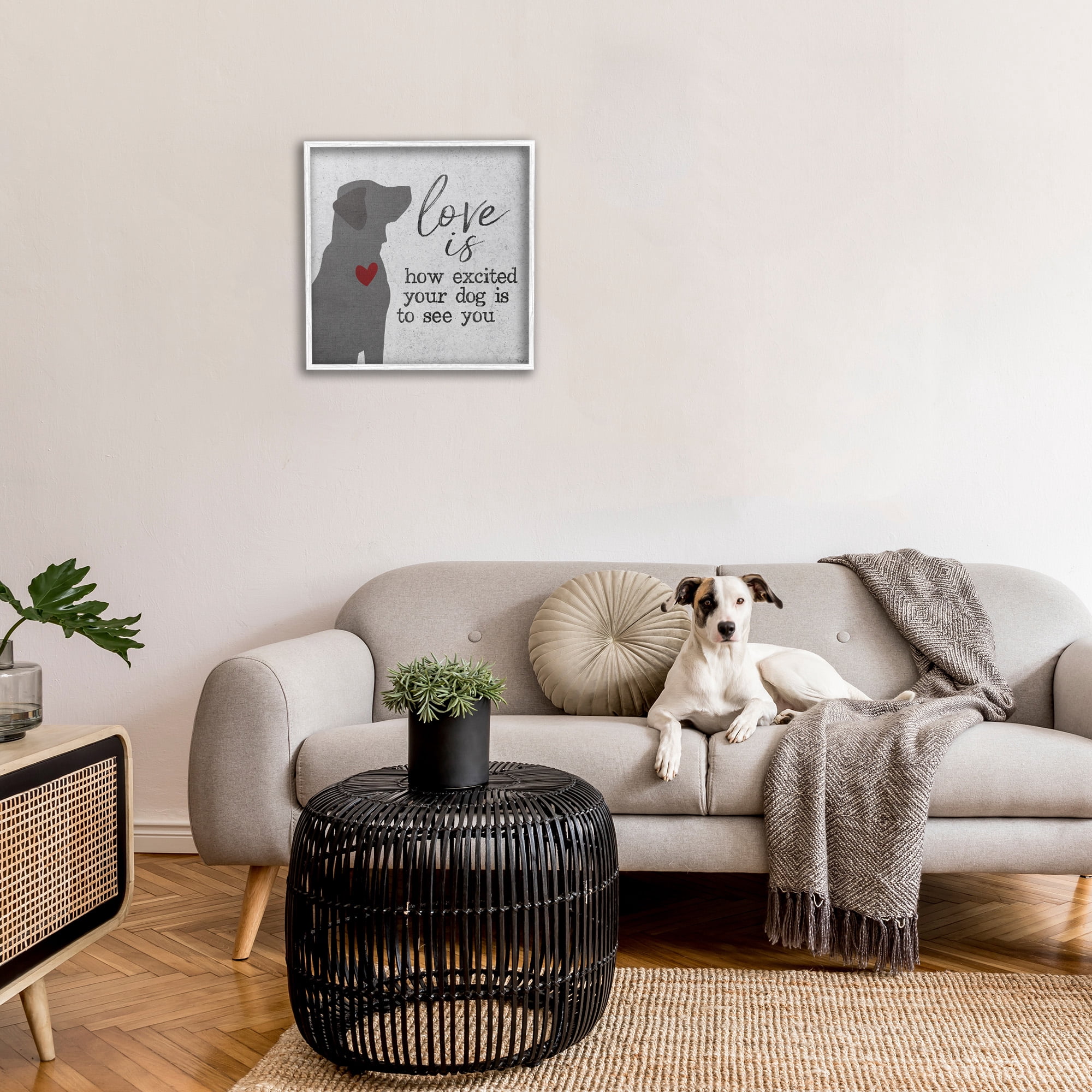 Stupell Industries Love Is Excited Dog Pet Phrase Typography Painting White Framed Art Print Wall Art, 24 x 24