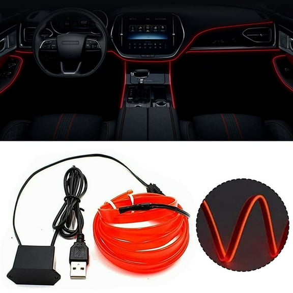 5M Car Interior Dash Board Decor USB El Wire String Strip Ambient Red Lights Set
