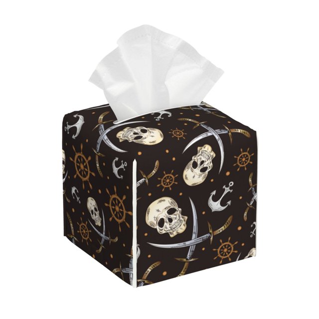 Fotbe Pirate Skulls Porta Pañuelos Decorativo de Cuero, Caja Cuadrada Moderna para Pañuelos Faciales, Organizador y Dispensador 5x5x5''