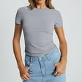 thumbnail image 2 of Baberdicy Women's Crop Top T-Shirt - Summer Thin Round Neck Short Sleeve Pullover, Fashion Tight Fit Belly Shirt for Girls (I | L), 2 of 7