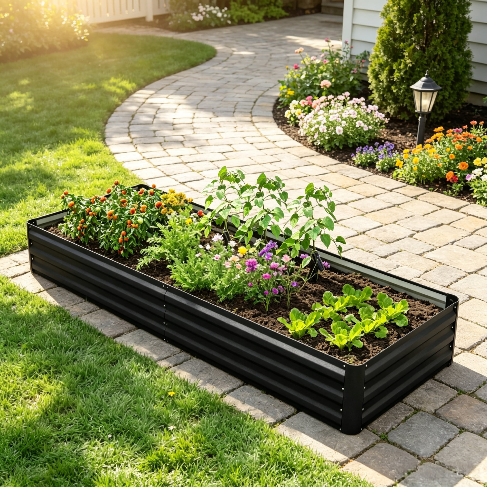 Galvanized Raised Garden Bed, Planter for Growing Flowers, Herbs, Succulents, 95" x 36" x 12" Black