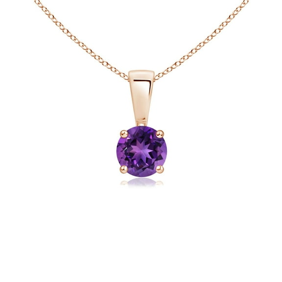 ANGARA Natural Classic Round Amethyst Solitaire Pendant in 14K Rose Gold for Women (Size-4mm) | February Birthstone, Birthday, Anniversary, Jewelry Gift for Women | Natural Amethyst Necklace