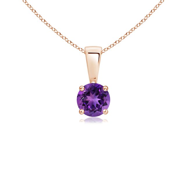 Angara Collier en Améthyste Naturelle - Pendentif Solitaire Rond en Or Rose 14K avec Broches pour Femmes