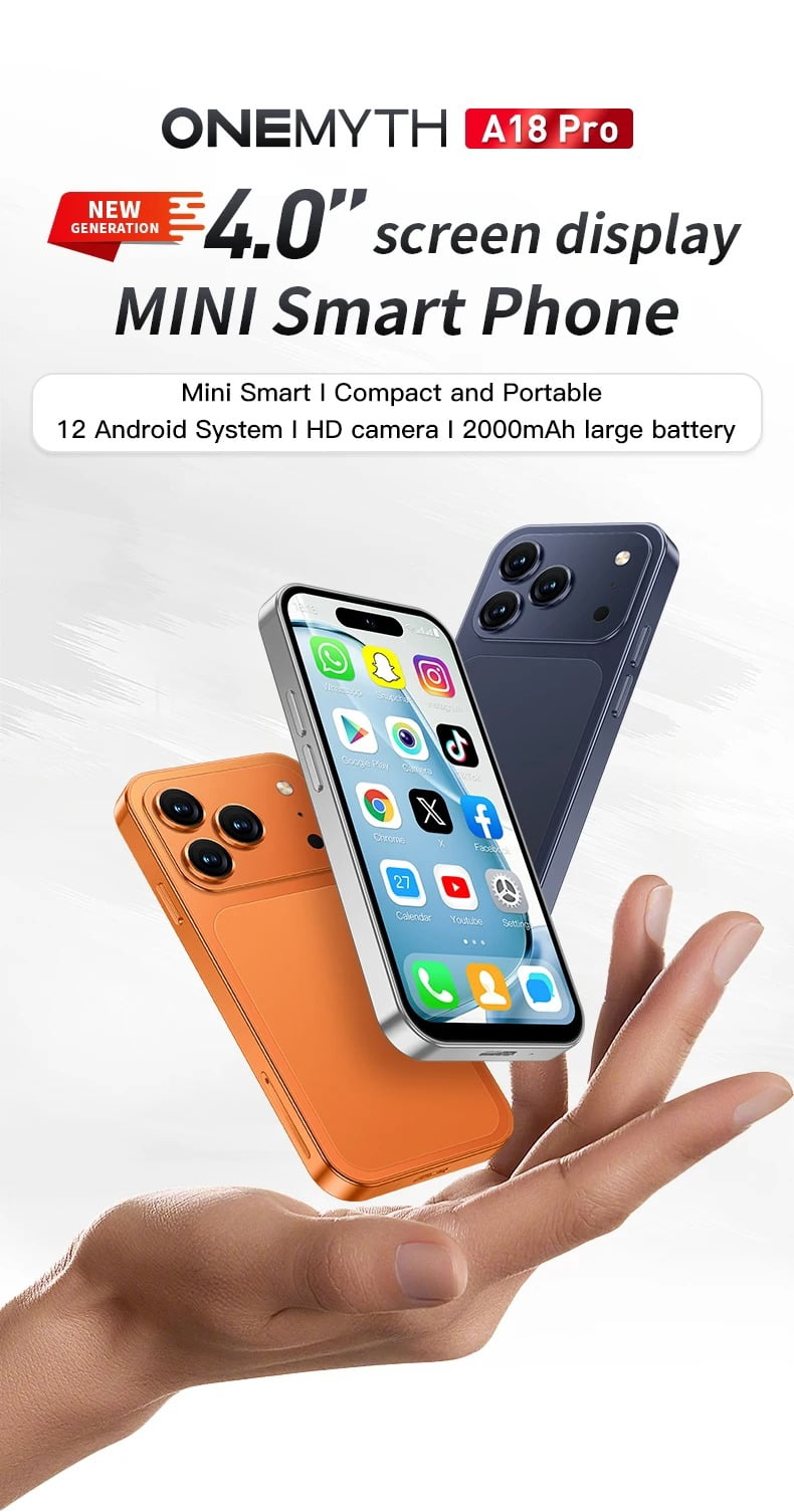 ONEMYTH A18 Pro Mini 4G Smartphone 4.0 Inch, 2GB RAM16GB ROM, Ultra-Compact Small Phone