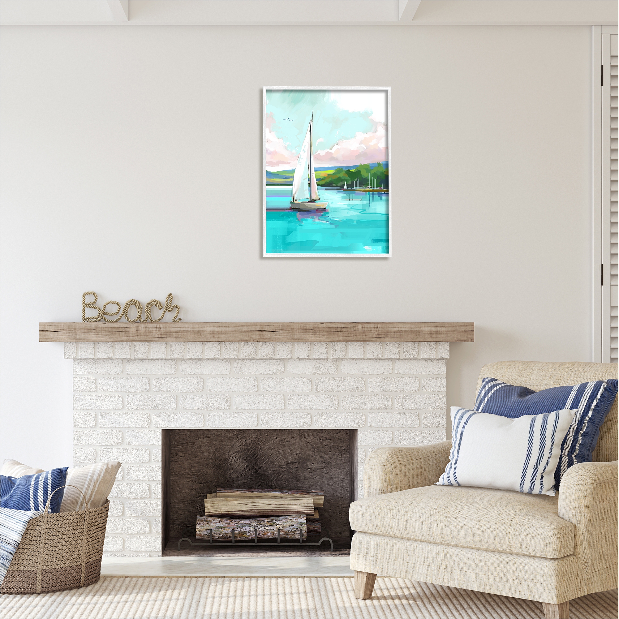 Stupell Industries Sailboat in Coastal Marina Transportation Painting White Framed Art Print Wall Art, 24 x 30