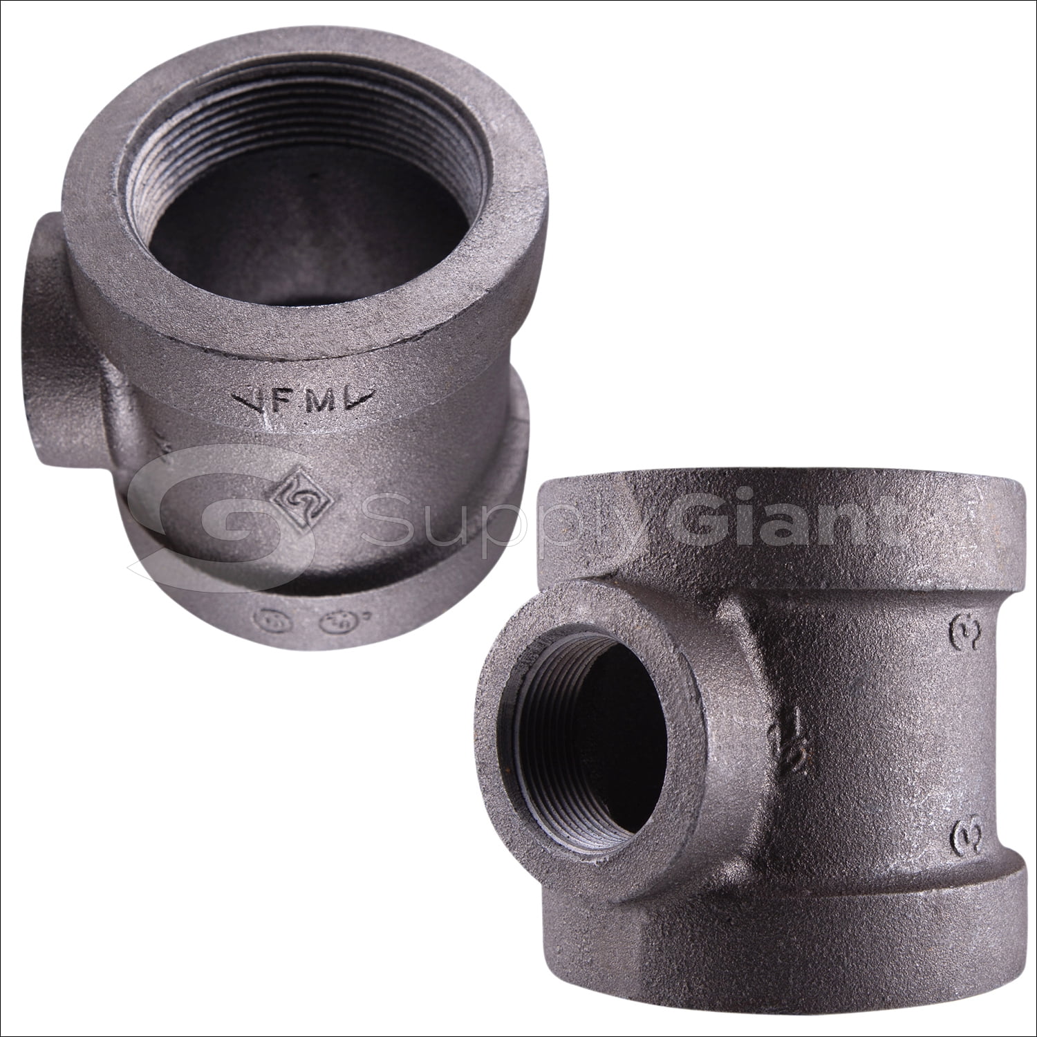 Supply Giant 2" x 2" x 1/2" BLack Pipe Fitting Reducing Tee Cast Iron