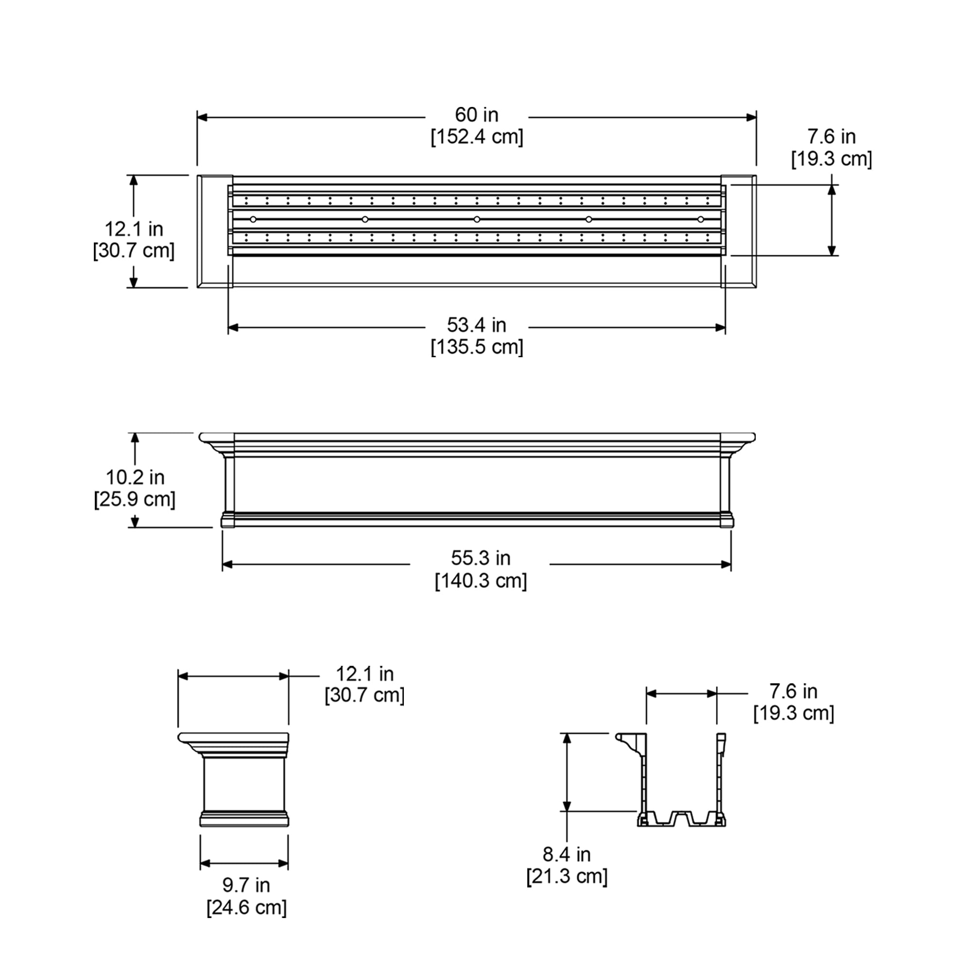 Mayne Yorkshire 5ft Window Box  -  White  - 60in L x 12in W x 10in H - with 1.25 Gallon Built-in Water Reservoir (4825-W)