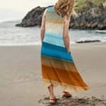 thumbnail image 4 of TSADFHJI Jupes pour Femmes Longueur Midi en Cuir Col Rond Décontracté Imprimé Géométrique Sans Manches avec Poches Robe Longue TG Bleu, 4 of 6