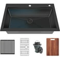 thumbnail image 2 of 33 Inch Black Drop In Kitchen Sink 33x22 Workstation Topmount  Coating Stainless Steel Gunmetal Black Single Bowl Sinks 33" x 22" x 9", 2 of 7