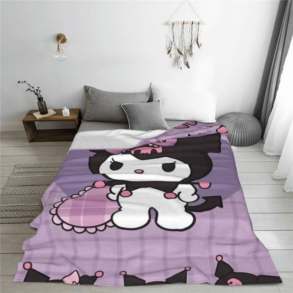 Kuromi Cartoon Printing Throw Blanket, All Seasons Flannel Fleece Blanket, Soft & Warm Plush Blankets for Couch Sofa Bed Camping Travel, 40"x30"