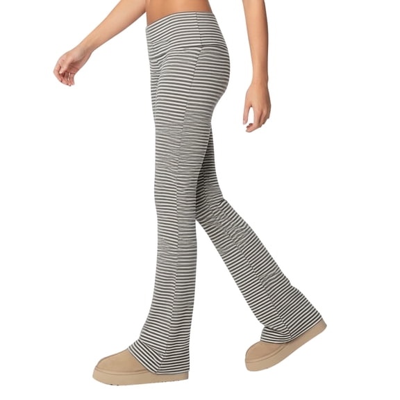 REDARER Women's Striped High Waist Flare Pants Fold Over Waistband Casual Stretchy Yoga Loungewear,M