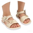 thumbnail image 3 of FINALGANG Kids Girls Open Toe Sandals With Butterfly Flower Appliques Pearl Accent Adjustable Hook And Loop Strap Soft Sole Shoes For Summer Daily Play White 6-7 Years, 3 of 9