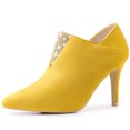 thumbnail image 1 of Botines de tacón de aguja con punta estrecha y diamantes de imitación para mujer Amarillo 39, 1 of 7