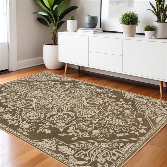 HomeRoots 574729 4 x 6 ft. Oriental Rectangle Area Rug, Gold & Beige