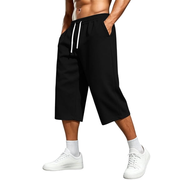 Guluxicc Men's Athletic Pants with Pockets Elastic Waist Drawstring Straight Leg Cropped Trousers for Running Everyday Gym Workout Wear Summer Casual Outfits