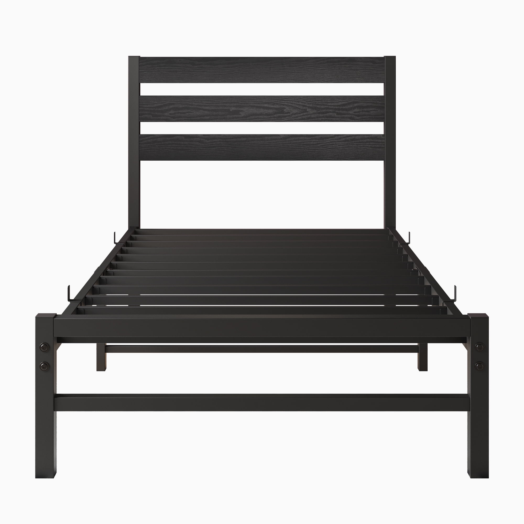 Aukfa Metal Platform Bed, Twin Bed Frame with Wood Headboard, Black