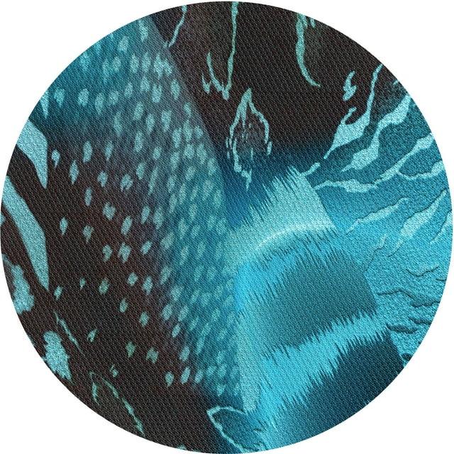 Ahgly Company Machine Washable Indoor Round Transitional Dark Turquoise Green Area Rugs, 6' Round