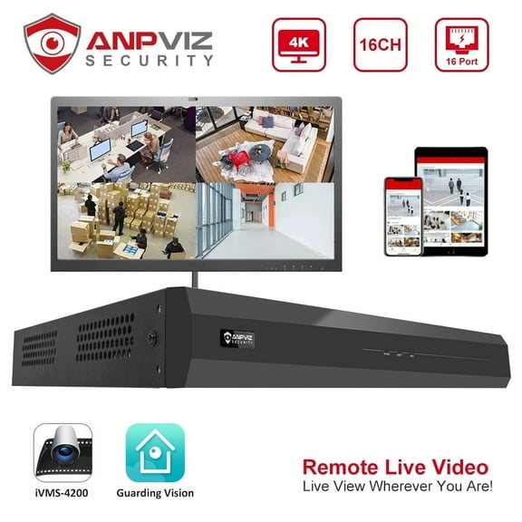 Anpviz 16 Channel 4K PoE Network Video Recorder NVR, Support 4K/2K/8MP/5MP/3MP/1080P PoE Camera, Free Remote Access, Motion Alarm, 24/7 Recording, Smart Playback
