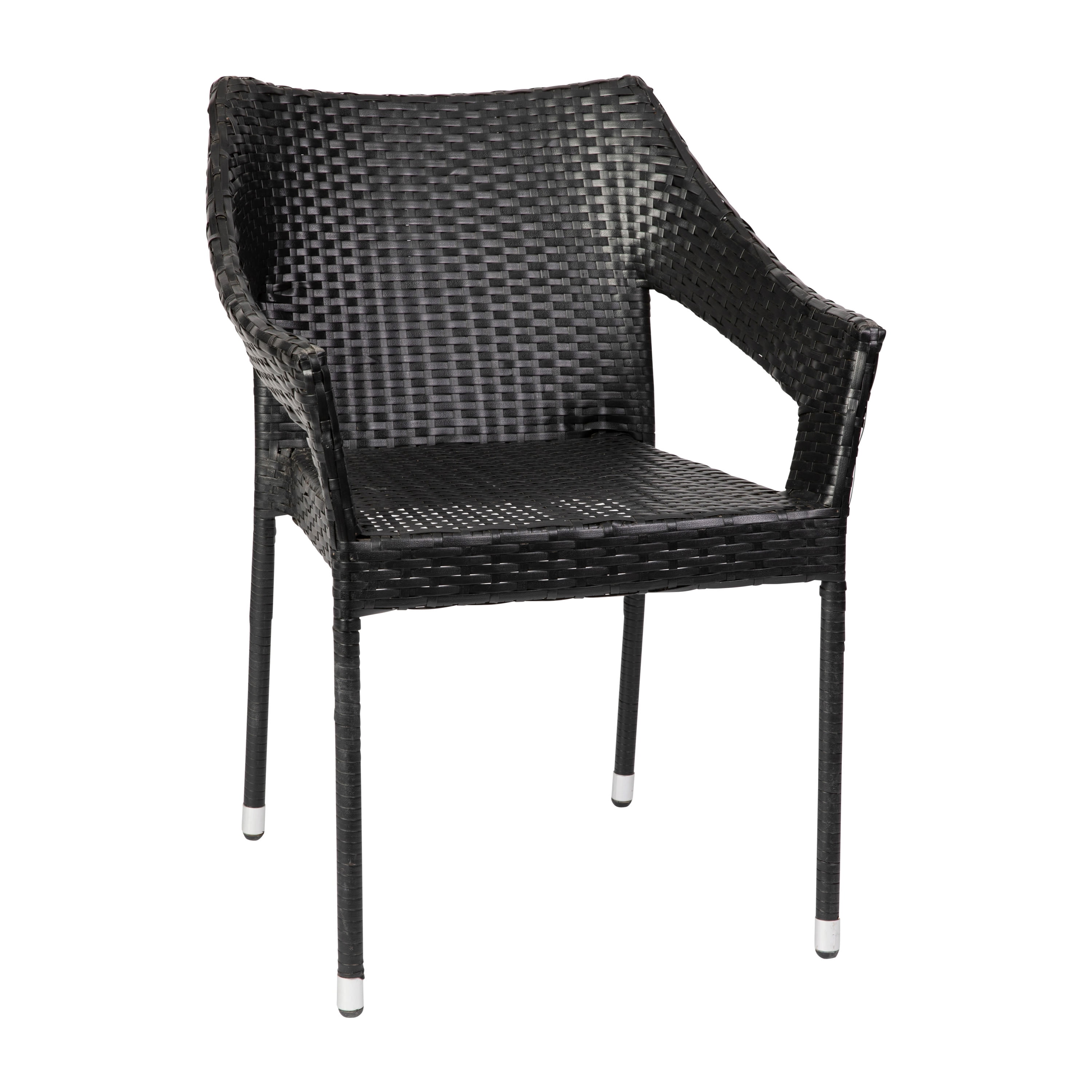 Merrick Lane Weather Resistant Indoor/Outdoor Stacking Patio Dining Chair with Steel Frame and PE Rattan - Black