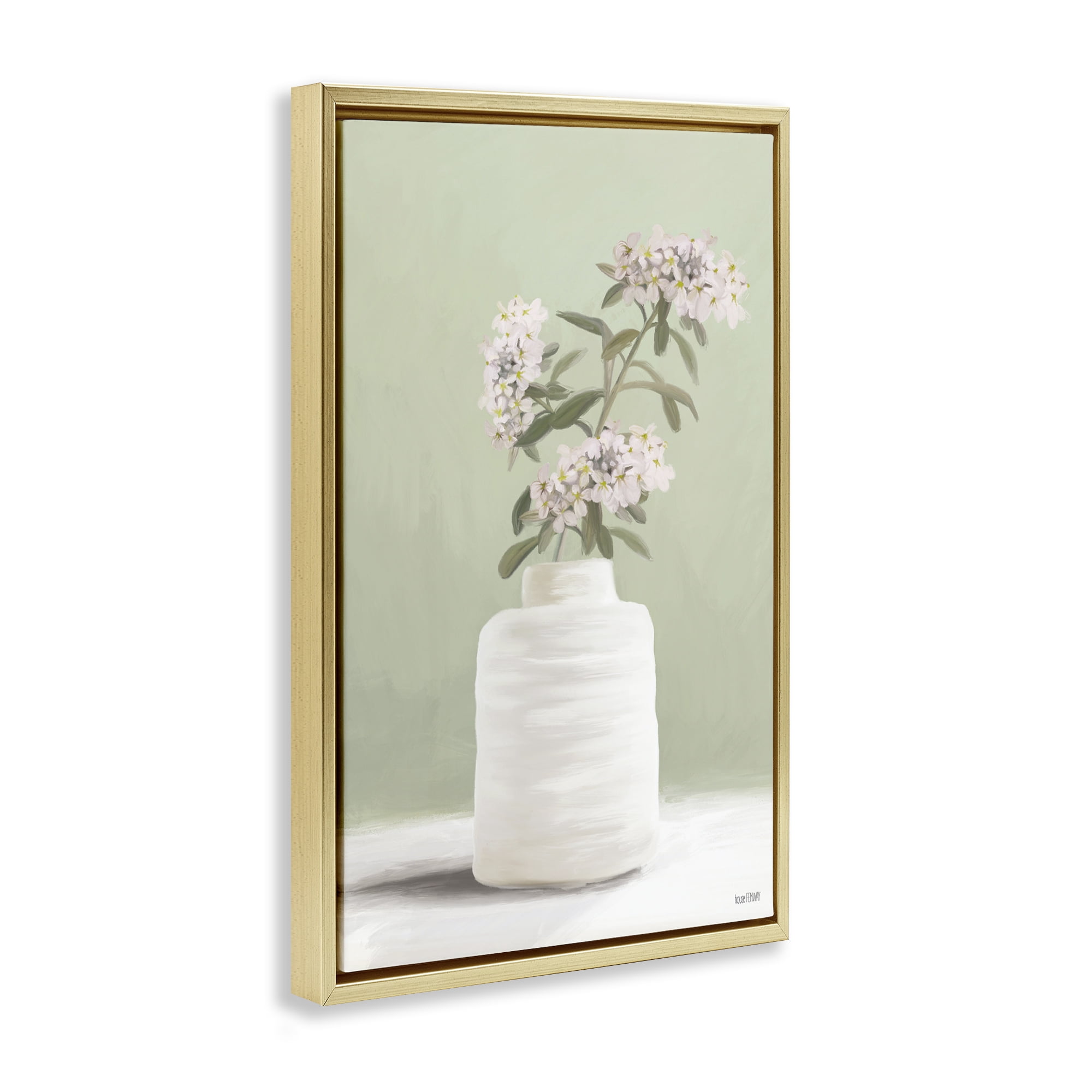 Stupell Industries Simple Herb Vase Botanical & Floral Painting Gold Floater Framed Art Print Wall Art, 21 x 31
