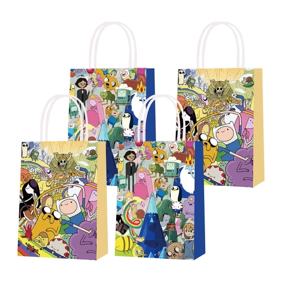 16 Pcs For Adventure Times Theme Cartoon Party Favor Bags with Handles – 2 Stylish Designs, Perfect for Candies, Gifts, and Birthday Party Decorations to Create a Joyful Atmosphere.