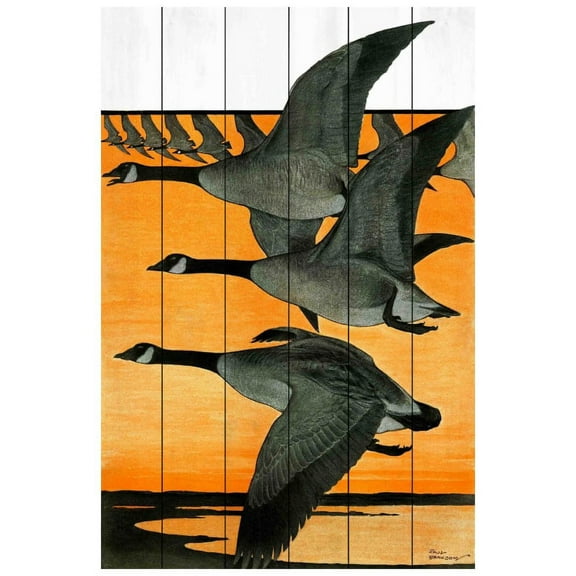Marmont Hill "Journal Geese" Painting Print on White Wood