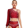 thumbnail image 1 of iiniim Women Shiny Rhinestone Dance Top Ballet Dance Adult Contemporary Shiny Crop Tops Burgundy L, 1 of 7