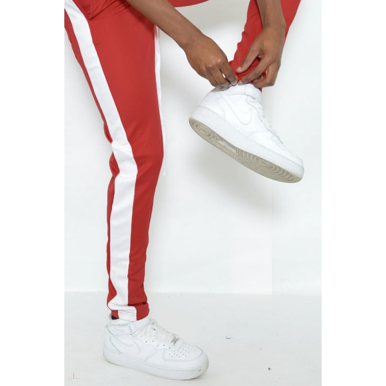 Weiv Gear Men s Track Pants Classic Slim Fit Side Stripe Drawstring Waist Ankle Zipper Active Workout Joggers Sweatpants