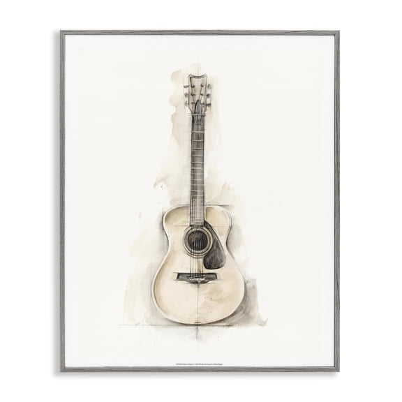 Stupell Industries Rustic Lodge Acoustic Guitar Watercolor Drawing Gray Framed Giclee Art, 11 x 14, by Ethan Harper
