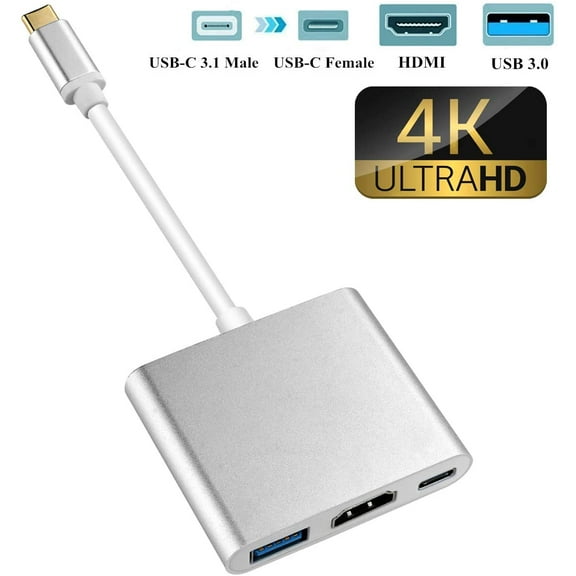 USB C to HDMI Multiport Adapter USB 3.1 Gen 1 Thumderbolt 3 to HDMI 4K Video Converter/USB 3.0 hub Port PD Quick Charging Port with Large Projection for 2015/16/17/18 MacBook/MacBook Pro/Chr
