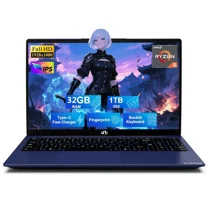 15.6'' IPS FHD Student Laptop, 32GB RAM 1TB SSD AMD Ryzen 5(Beat i5-1135G7, 4 Cores Up to 3.7GHz) Computer with 65W Type-C, Fingerprint, Backlit Keyboard, BT5.2, Blue
