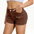 thumbnail image 5 of Qgtaibl Womens Cargo Denim Shorts High Waisted Button Casual Jean Shorts with Multi Pockets Summer Lightweight Straight Leg Mini Jorts Brown L, 5 of 8