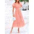 thumbnail image 4 of Vestido PRETTYGARDEN Midi con Fruncido, Tul y Mangas Abullonadas Coral Rosa Talle S, 4 of 7